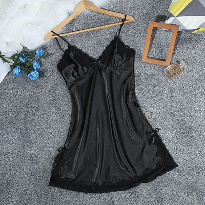 Δαντέλα πυζά Chemise Σέξι σατέν νυχτικό με τύπωμα κουκκίδα Γυναικεία σπαγγέτι υπνοδωματίου για το σπίτι Φορέστε μαλακό σπαστό νυχτικό Ρούχα για το σπίτι