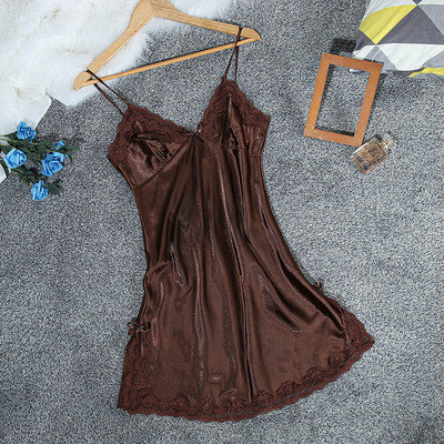 Δαντέλα πυζά Chemise Σέξι σατέν νυχτικό με τύπωμα κουκκίδα Γυναικεία σπαγγέτι υπνοδωματίου για το σπίτι Φορέστε μαλακό σπαστό νυχτικό Ρούχα για το σπίτι