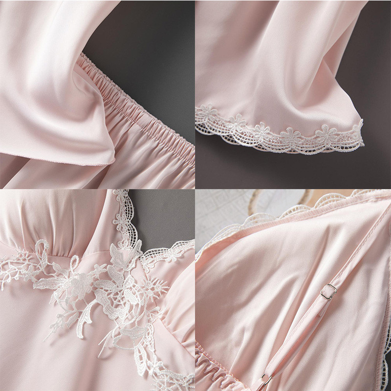 Seksīgs mežģīņu mājas apģērba komplekts, satīna balts sieviešu 2 gab. pidžamas uzvalks, vasaras jaunums, naktsveļa, intīma apakšveļa, pidžama