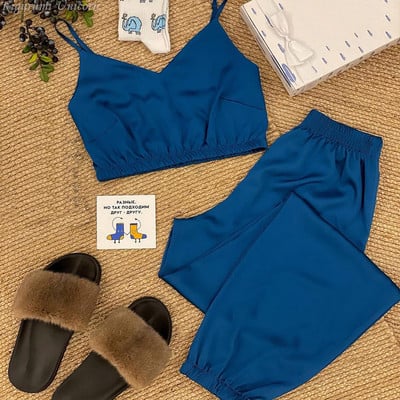 Delfīnu apdrukas zīda satīna pidžamas komplekts Sieviešu jauns vasaras guļamveļa Dzīvnieks Rudens Seksīgas pidžamas Sieviešu mājas apģērbs Brīvs atpūtas apģērbs