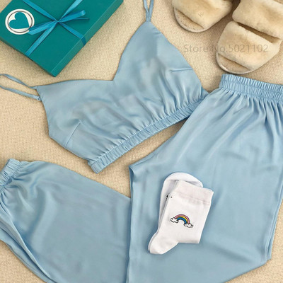 Delfīnu apdrukas zīda satīna pidžamas komplekts Sieviešu jauns vasaras guļamveļa Dzīvnieks Rudens Seksīgas pidžamas Sieviešu mājas apģērbs Brīvs atpūtas apģērbs