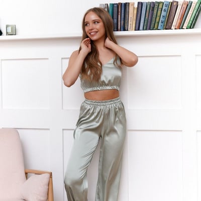 Delfīnu apdrukas zīda satīna pidžamas komplekts Sieviešu jauns vasaras guļamveļa Dzīvnieks Rudens Seksīgas pidžamas Sieviešu mājas apģērbs Brīvs atpūtas apģērbs