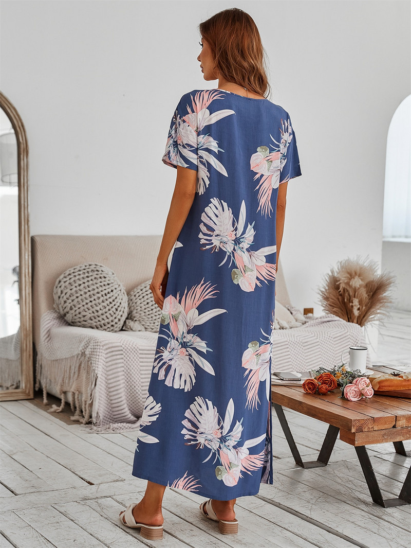 Ljetne najnovije ženske duge spavaćice s tankim dijelovima, udobne spavaće haljine s cvjetnim uzorkom kratkih rukava