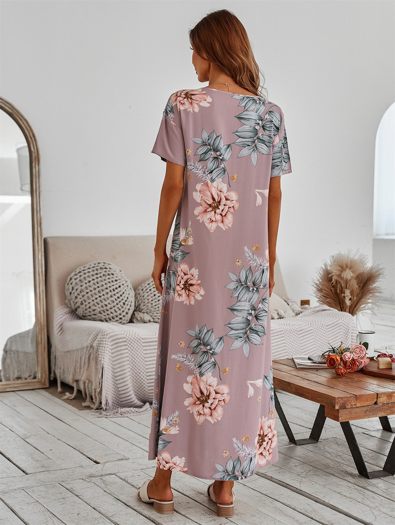 Ljetne najnovije ženske duge spavaćice s tankim dijelovima, udobne spavaće haljine s cvjetnim uzorkom kratkih rukava