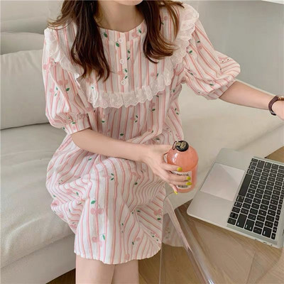 Ženske spavaćice Sweet Girl Trendy Japanski stil do koljena Udobna spavaćica Djevojački O-izrez Lantern rukavi Ljeto