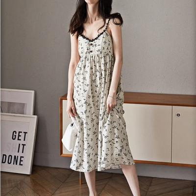 Ujjatlan hálóingek Női Nagyméretű Nyári Vintage Elegáns V-nyakú Egyszerű virágos Elegáns Női Háziruha Koreai divatos hálóruha