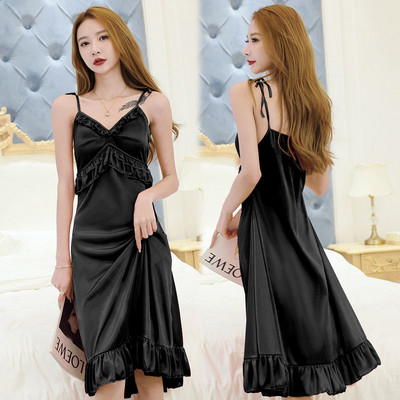 Γυναικεία καλοκαιρινά νυχτικά με V λαιμόκοψη Σέξι μεταξωτό φαρδύ νυχτερινό πουκάμισο με λουράκι Φόρεμα Big Yards 5XL Κομψό αμάνικο δαντέλα