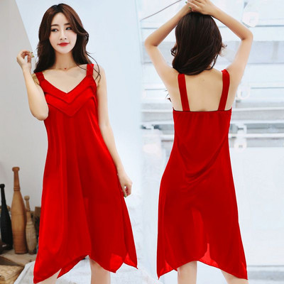 Γυναικεία καλοκαιρινά νυχτικά με V λαιμόκοψη Σέξι μεταξωτό φαρδύ νυχτερινό πουκάμισο με λουράκι Φόρεμα Big Yards 5XL Κομψό αμάνικο δαντέλα