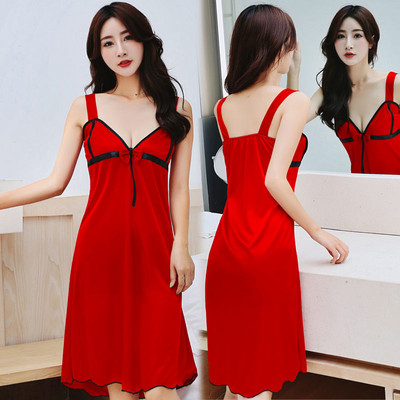 Γυναικεία καλοκαιρινά νυχτικά με V λαιμόκοψη Σέξι μεταξωτό φαρδύ νυχτερινό πουκάμισο με λουράκι Φόρεμα Big Yards 5XL Κομψό αμάνικο δαντέλα