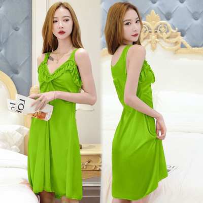 Γυναικεία καλοκαιρινά νυχτικά με V λαιμόκοψη Σέξι μεταξωτό φαρδύ νυχτερινό πουκάμισο με λουράκι Φόρεμα Big Yards 5XL Κομψό αμάνικο δαντέλα