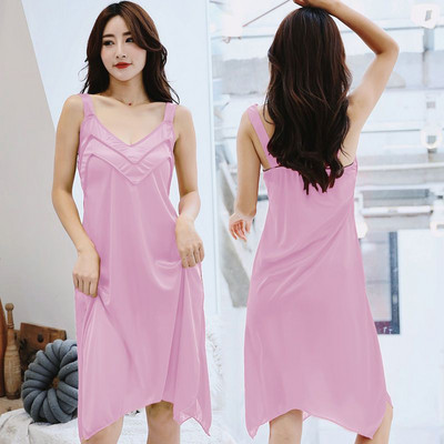 Γυναικεία καλοκαιρινά νυχτικά με V λαιμόκοψη Σέξι μεταξωτό φαρδύ νυχτερινό πουκάμισο με λουράκι Φόρεμα Big Yards 5XL Κομψό αμάνικο δαντέλα