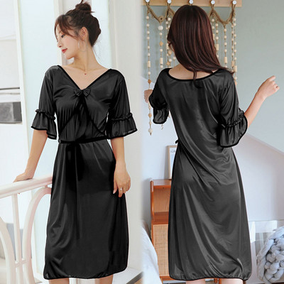 Γυναικεία καλοκαιρινά νυχτικά με V λαιμόκοψη Σέξι μεταξωτό φαρδύ νυχτερινό πουκάμισο με λουράκι Φόρεμα Big Yards 5XL Κομψό αμάνικο δαντέλα