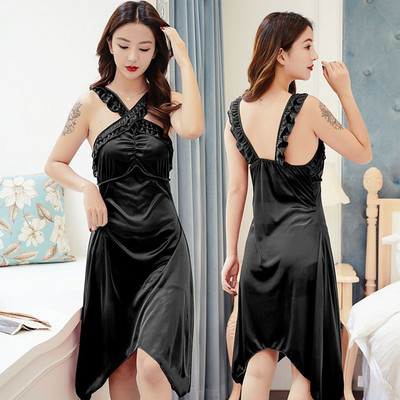 Γυναικεία καλοκαιρινά νυχτικά με V λαιμόκοψη Σέξι μεταξωτό φαρδύ νυχτερινό πουκάμισο με λουράκι Φόρεμα Big Yards 5XL Κομψό αμάνικο δαντέλα