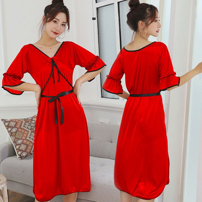 Γυναικεία καλοκαιρινά νυχτικά με V λαιμόκοψη Σέξι μεταξωτό φαρδύ νυχτερινό πουκάμισο με λουράκι Φόρεμα Big Yards 5XL Κομψό αμάνικο δαντέλα