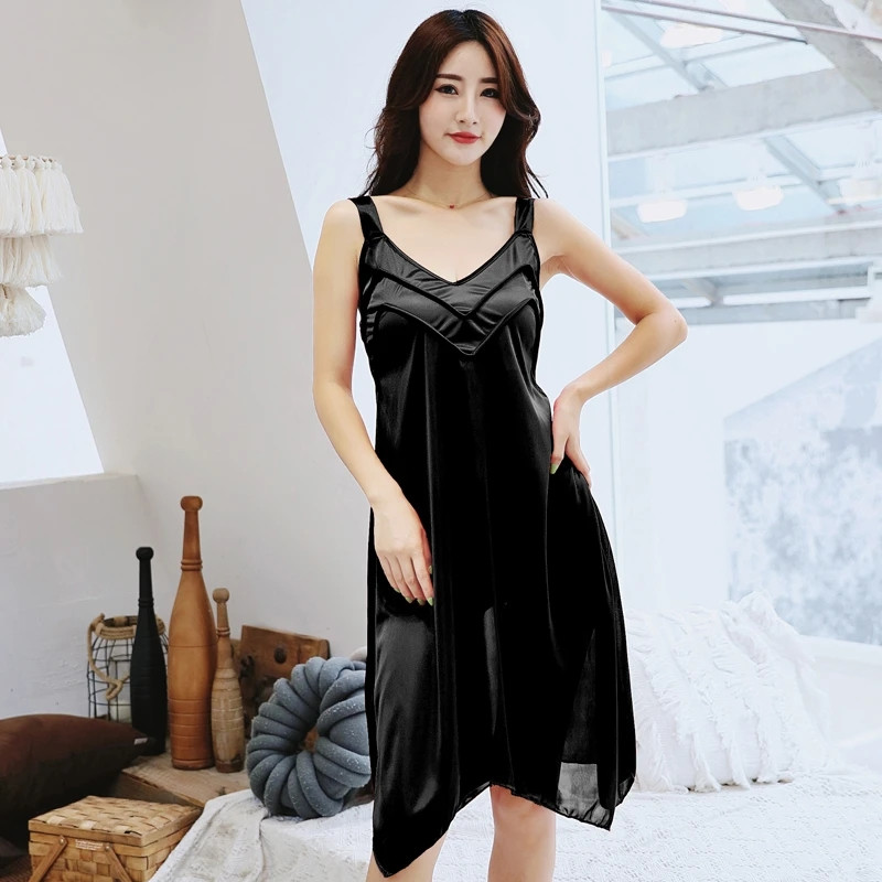 Γυναικεία καλοκαιρινά νυχτικά με V λαιμόκοψη Σέξι μεταξωτό φαρδύ νυχτερινό πουκάμισο με λουράκι Φόρεμα Big Yards 5XL Κομψό αμάνικο δαντέλα