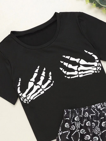 New Style Lady Cartoon Skeleton Fingers Print Κοντομάνικο μπλουζάκια & σορτς πιτζάμες καλοκαιρινά άνετα Sleepwear Κοστούμια για το σπίτι