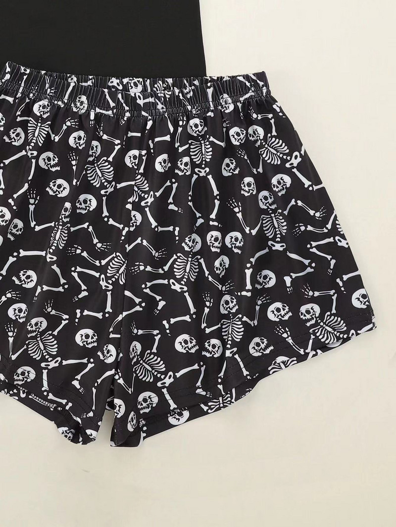 Új stílusú női rajzfilm csontváz ujjak nyomattal rövid ujjú pólók és rövidnadrágok pizsama szett nyári kényelmes hálóruha otthoni öltönyök