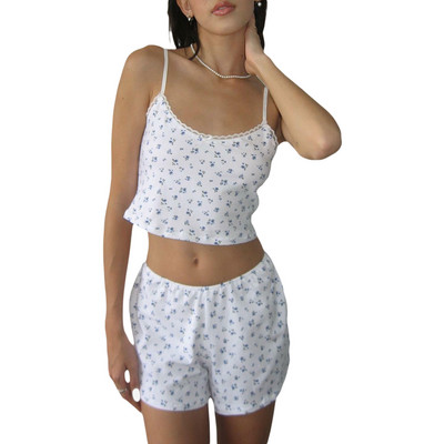 Lairauiy ženska dvodijelna Y2K vintage ljetna odjeća Slatki kawaii Pjs komplet Crop Cami Tops + kratke hlače Odijelo