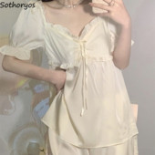 Pizsama szettek Női Minimalista Tiszta Napi Otthon Hangulatos Lélegző Szexi Stílusos koreai stílusú hálóruha Nyári Női Alkalmi kreativitás