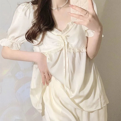 Pizsama szettek Női Minimalista Tiszta Napi Otthon Hangulatos Lélegző Szexi Stílusos koreai stílusú hálóruha Nyári Női Alkalmi kreativitás