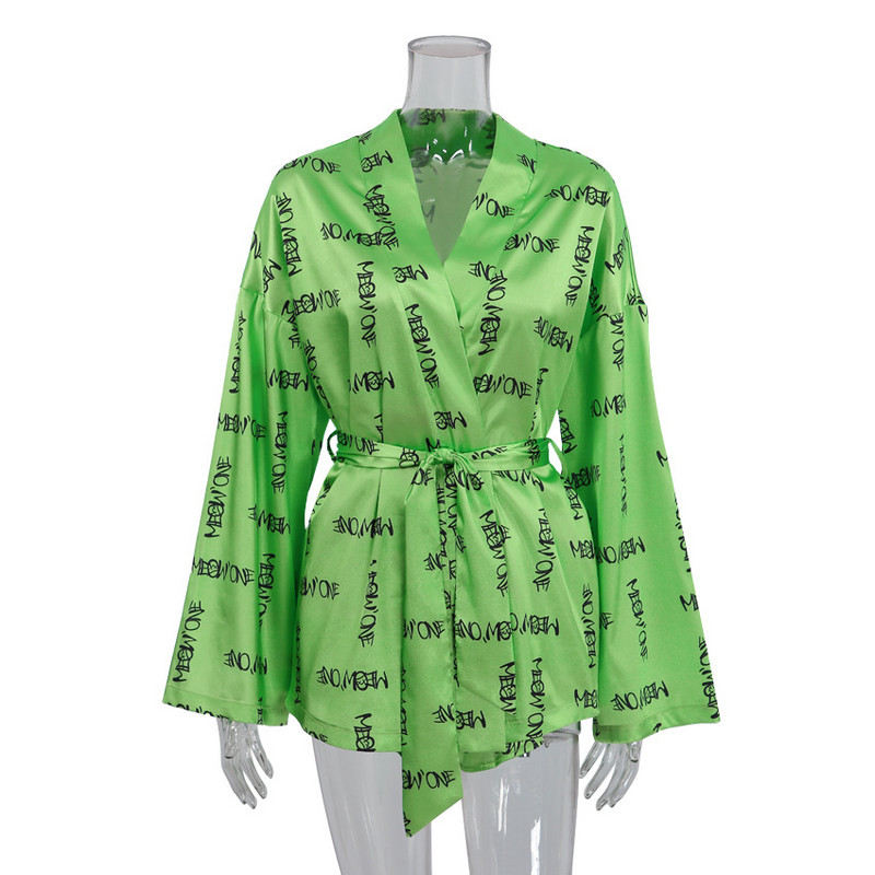 Jauns sieviešu burtu apdrukas pidžamas komplekts, satīna mīksts ikdienas halāts ar jostu + šorti, divdaļīgi uzvalks, pieskaņoti sieviešu komplekti, guļamveļa