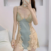 Lady Sexy Strap Nightdress Lace Hollow Out Sleepwear Nighty Gown ΝΕΟ καλοκαιρινό γυναικείο νυχτικό μπουρνούζι Μεταξένια σατέν σαλονάκια