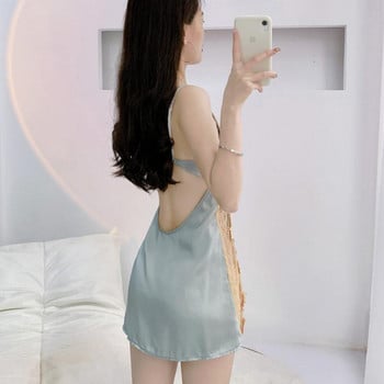 Lady Sexy Strap Nightdress Lace Hollow Out Sleepwear Nighty Gown ΝΕΟ καλοκαιρινό γυναικείο νυχτικό μπουρνούζι Μεταξένια σατέν σαλονάκια