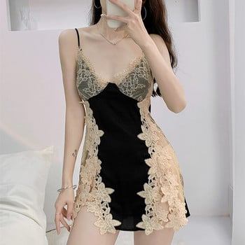 Lady Sexy Strap Nightdress Lace Hollow Out Sleepwear Nighty Gown ΝΕΟ καλοκαιρινό γυναικείο νυχτικό μπουρνούζι Μεταξένια σατέν σαλονάκια