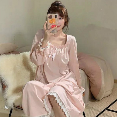 Spavaćice Ženske Slobodno vrijeme Jednobojna slatka čipka 4XL Kawaii stil Korejski Ulzzang Chic spavaćica Lijep mekani domaći temperament Ins Mujer