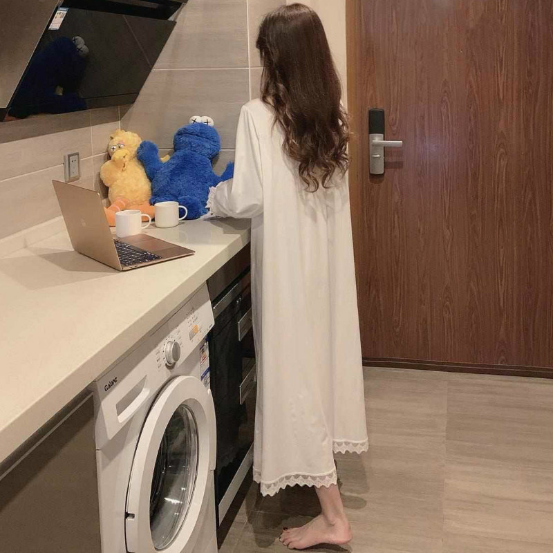 Spavaćice Ženske Slobodno vrijeme Jednobojna slatka čipka 4XL Kawaii stil Korejski Ulzzang Chic spavaćica Lijep mekani domaći temperament Ins Mujer