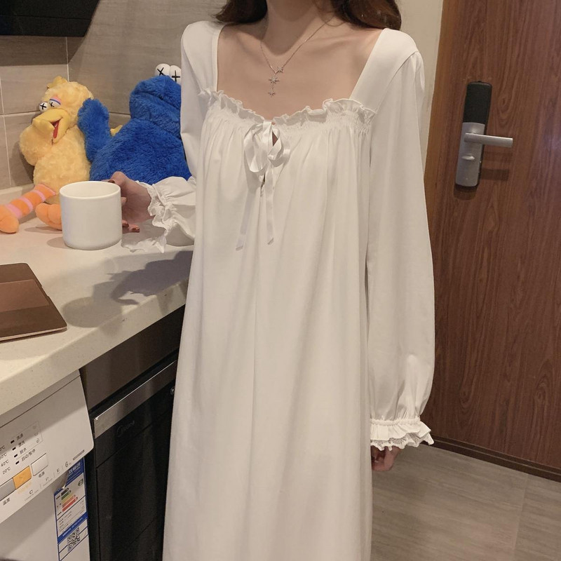 Spavaćice Ženske Slobodno vrijeme Jednobojna slatka čipka 4XL Kawaii stil Korejski Ulzzang Chic spavaćica Lijep mekani domaći temperament Ins Mujer