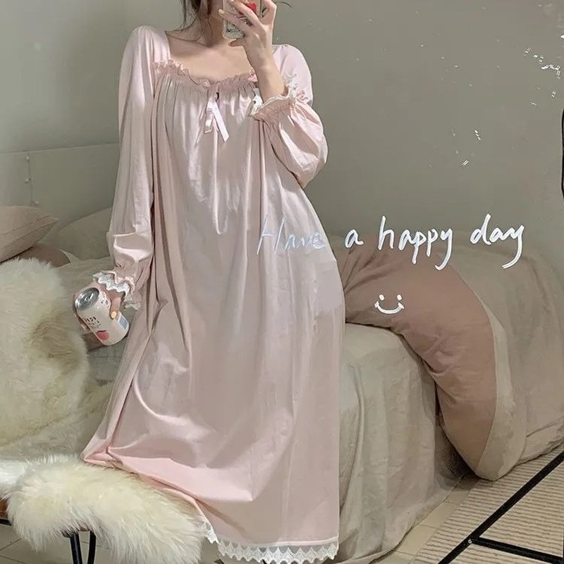 Spavaćice Ženske Slobodno vrijeme Jednobojna slatka čipka 4XL Kawaii stil Korejski Ulzzang Chic spavaćica Lijep mekani domaći temperament Ins Mujer