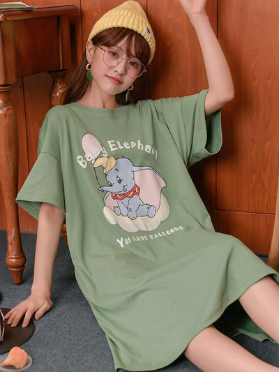 Disney Γυναικείο νυχτικό Dumbo Εσώρουχα Χαριτωμένο νυχτικό Βαμβακερά νυχτερινά νυχτερινά μπλουζάκια Νυχτερινό φόρεμα Πυζά Καλοκαιρινή φαρδιά πυζά