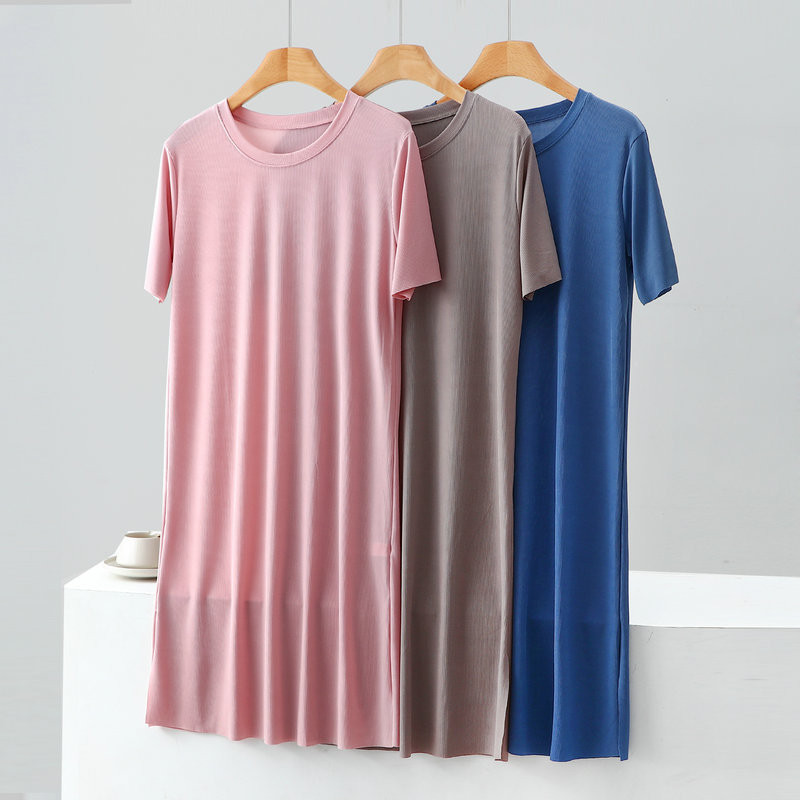 Vasaras naktskrekli sievietēm lielizmēra bezšuvju ledus zīda īsām piedurknēm ar apaļām piedurknēm guļamveļa kleitas Sieviešu ikdienas mājas apģērba naktskleita