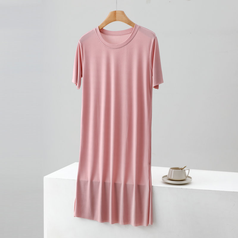 Vasaras naktskrekli sievietēm lielizmēra bezšuvju ledus zīda īsām piedurknēm ar apaļām piedurknēm guļamveļa kleitas Sieviešu ikdienas mājas apģērba naktskleita