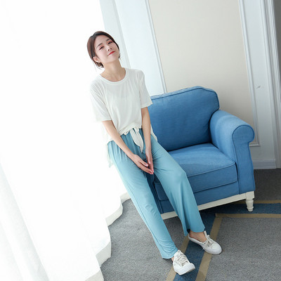 Nyári modális pizsama nőknek vékony szárú rövid ujjú nadrág öltöny kétrészes bő kényelmes pizsama garnitúra otthoni szerviz