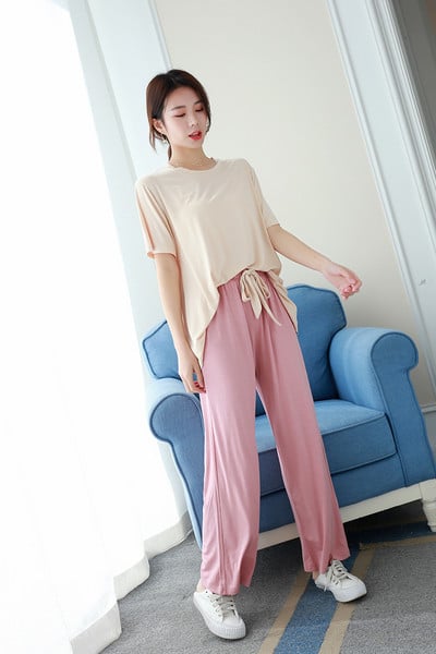 Nyári modális pizsama nőknek vékony szárú rövid ujjú nadrág öltöny kétrészes bő kényelmes pizsama garnitúra otthoni szerviz