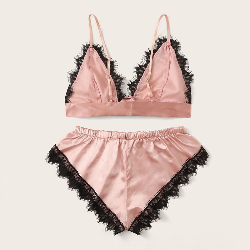 Seksīgs mežģīņu pidžamas komplekts sievietēm, 2 daļīgs guļamveļa pidžama, zīda satīna krūšturis, šorti sievietēm, ērts mājas apģērbs