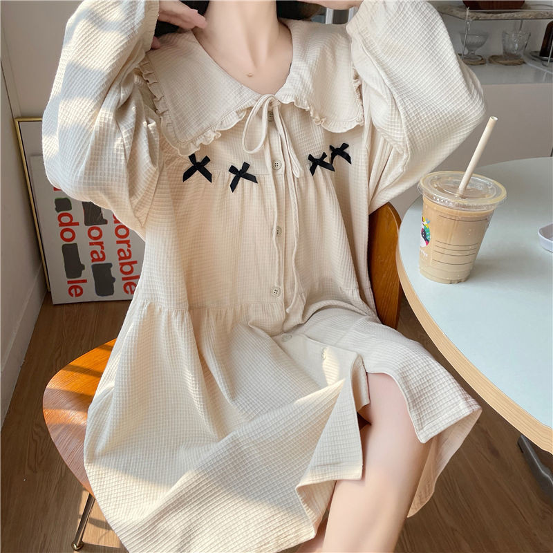 Női hálóingek bő hálóruha Egyszerű, édes hercegnőstílus iskoláslány Ulzzang társalgó meleg akció Őszi masni Divattervezés