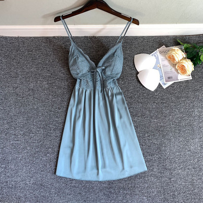 Hálóing Lady szatén V-nyakú ujjatlan alvó ruha nyári csipke szegélyes hálóruha Lounge otthoni pongyola fehérnemű