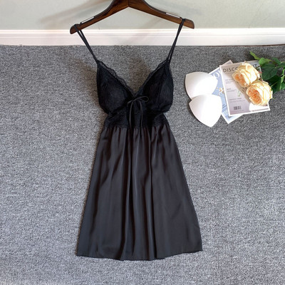 Hálóing Lady szatén V-nyakú ujjatlan alvó ruha nyári csipke szegélyes hálóruha Lounge otthoni pongyola fehérnemű