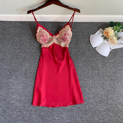 Hálóing Lady szatén V-nyakú ujjatlan alvó ruha nyári csipke szegélyes hálóruha Lounge otthoni pongyola fehérnemű