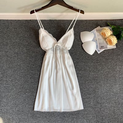 Hálóing Lady szatén V-nyakú ujjatlan alvó ruha nyári csipke szegélyes hálóruha Lounge otthoni pongyola fehérnemű