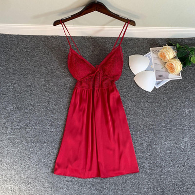 Hálóing Lady szatén V-nyakú ujjatlan alvó ruha nyári csipke szegélyes hálóruha Lounge otthoni pongyola fehérnemű