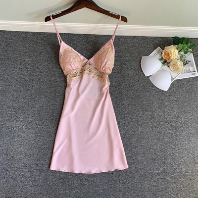 Hálóing Lady szatén V-nyakú ujjatlan alvó ruha nyári csipke szegélyes hálóruha Lounge otthoni pongyola fehérnemű