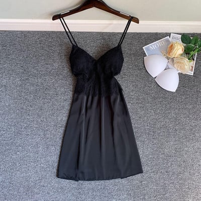 Hálóing Lady szatén V-nyakú ujjatlan alvó ruha nyári csipke szegélyes hálóruha Lounge otthoni pongyola fehérnemű