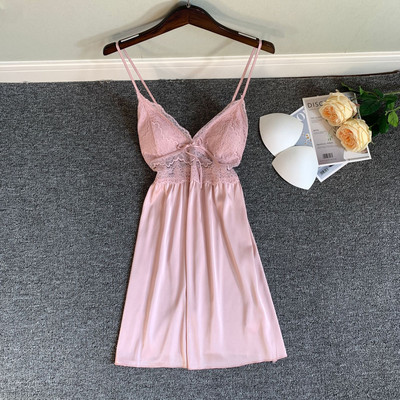 Hálóing Lady szatén V-nyakú ujjatlan alvó ruha nyári csipke szegélyes hálóruha Lounge otthoni pongyola fehérnemű