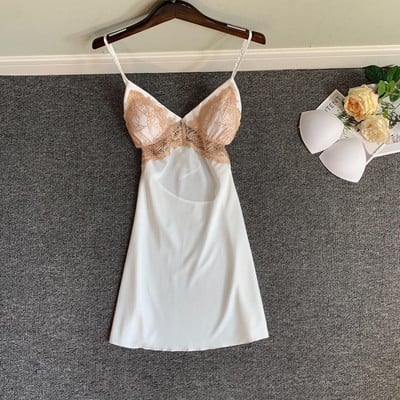 Hálóing Lady szatén V-nyakú ujjatlan alvó ruha nyári csipke szegélyes hálóruha Lounge otthoni pongyola fehérnemű