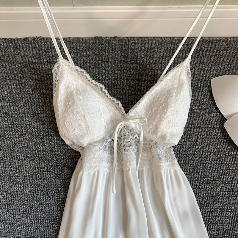 Hálóing Lady szatén V-nyakú ujjatlan alvó ruha nyári csipke szegélyes hálóruha Lounge otthoni pongyola fehérnemű