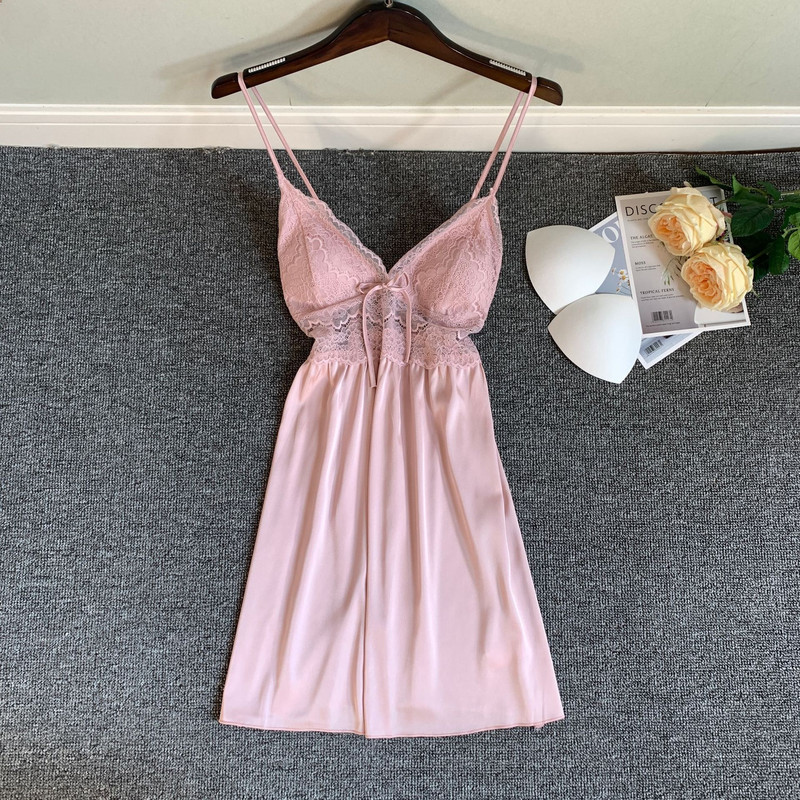 Hálóing Lady szatén V-nyakú ujjatlan alvó ruha nyári csipke szegélyes hálóruha Lounge otthoni pongyola fehérnemű